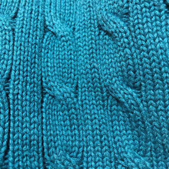 Ralph Lauren sport teal cable knit sweater pink pony womens L vintage preppy - Picture 8 of 9